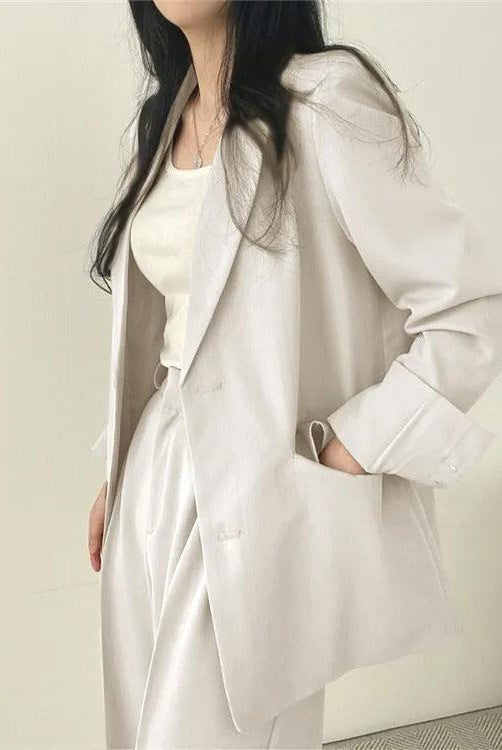 Lumina Wear Hailey tailored blazer and high-waisted trousers suit set, stylish professional outfit for women.