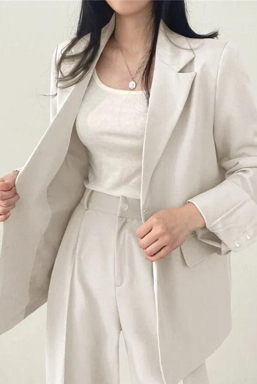 Lumina Wear Hailey tailored blazer and high-waisted trousers suit set, elegant women's formal business attire.
