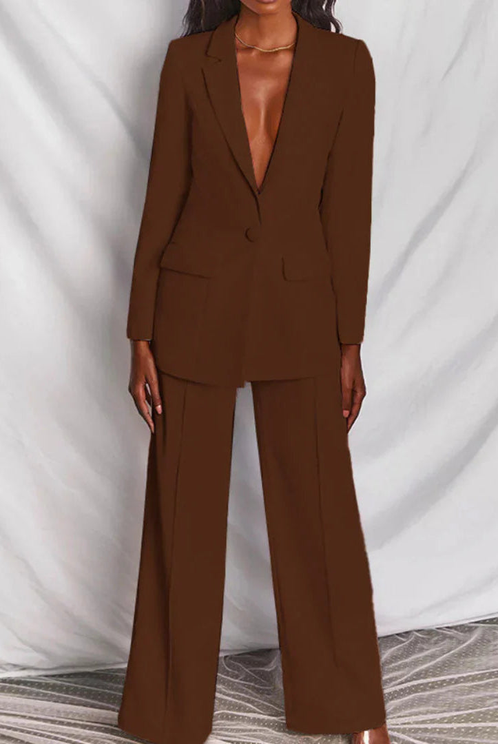 Lumina Wear women's Harper bold structured longline blazer with wide-leg pantsuit, tailored fit and sophisticated style.