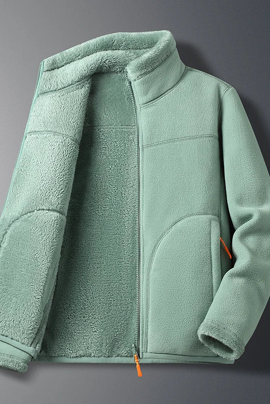 Lumina Wear men's fleece jacket with plush warmth and standing collar, stylish and cozy for cold weather.