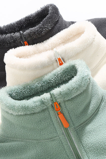 Lumina Wear Haven men's fleece jacket with plush warmth and standing collar, perfect for cold weather outdoor wear.