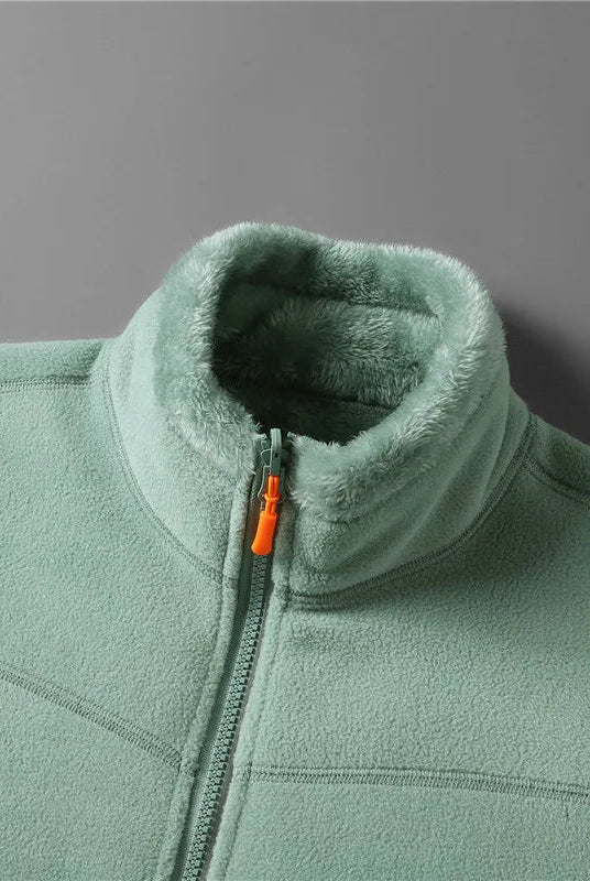 Lumina Wear Haven men's fleece jacket with plush warmth and standing collar, perfect for cold weather outdoor wear.