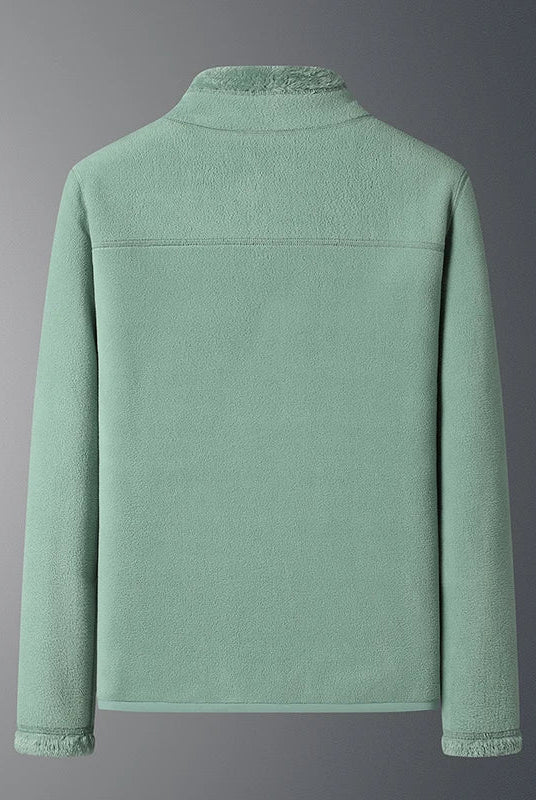 Lumina Wear Haven men's fleece jacket with plush warmth and standing collar, perfect for cold weather outdoor wear.