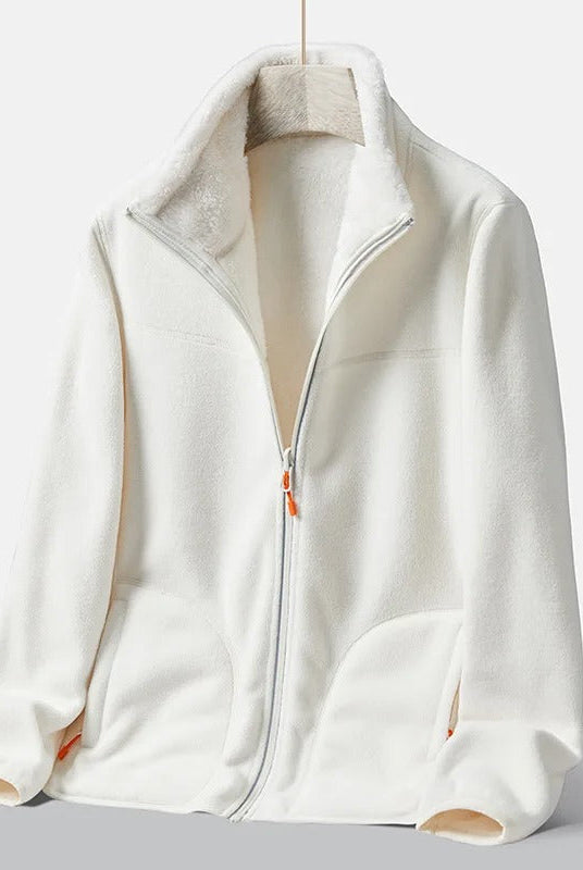 Lumina Wear Haven men's fleece jacket with plush warmth and standing collar, ideal for cold weather outdoor wear.