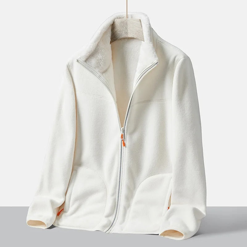 Lumina Wear Haven men's fleece jacket with plush warmth and standing collar, ideal for cold weather outdoor wear.