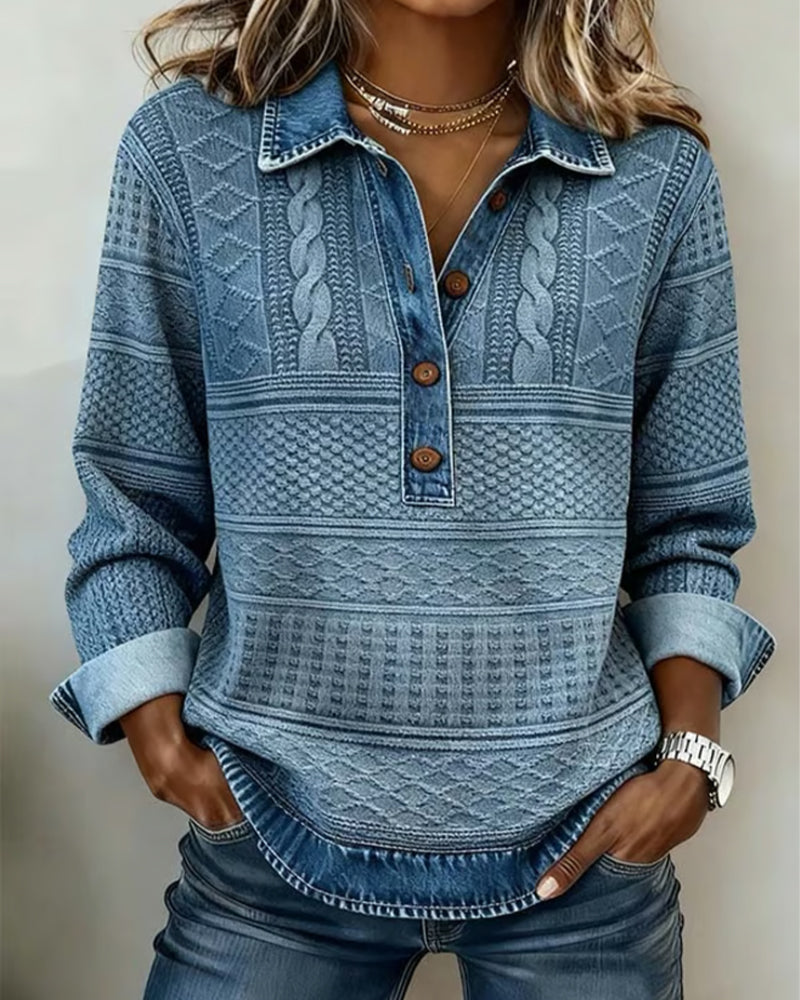 Lumina Wear Isabella cable knit relaxed fit polo sweatshirt with contrast details, soft fabric and casual style.