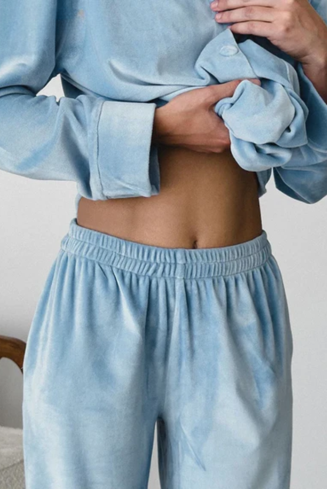 Elegant Solange Lumina Wear pajama set with notch collar and wide-leg pants, perfect for comfortable sleepwear.