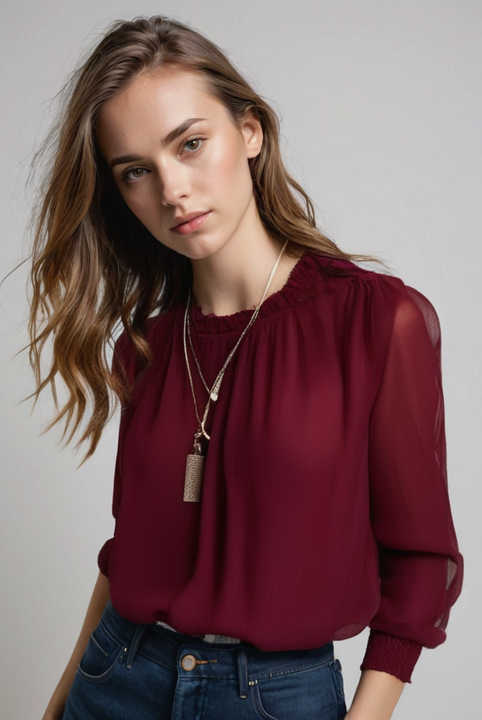 Lumina Wear Isabella elegant ruffle blouse with graceful sleeves, stylish and feminine top for casual or formal wear.