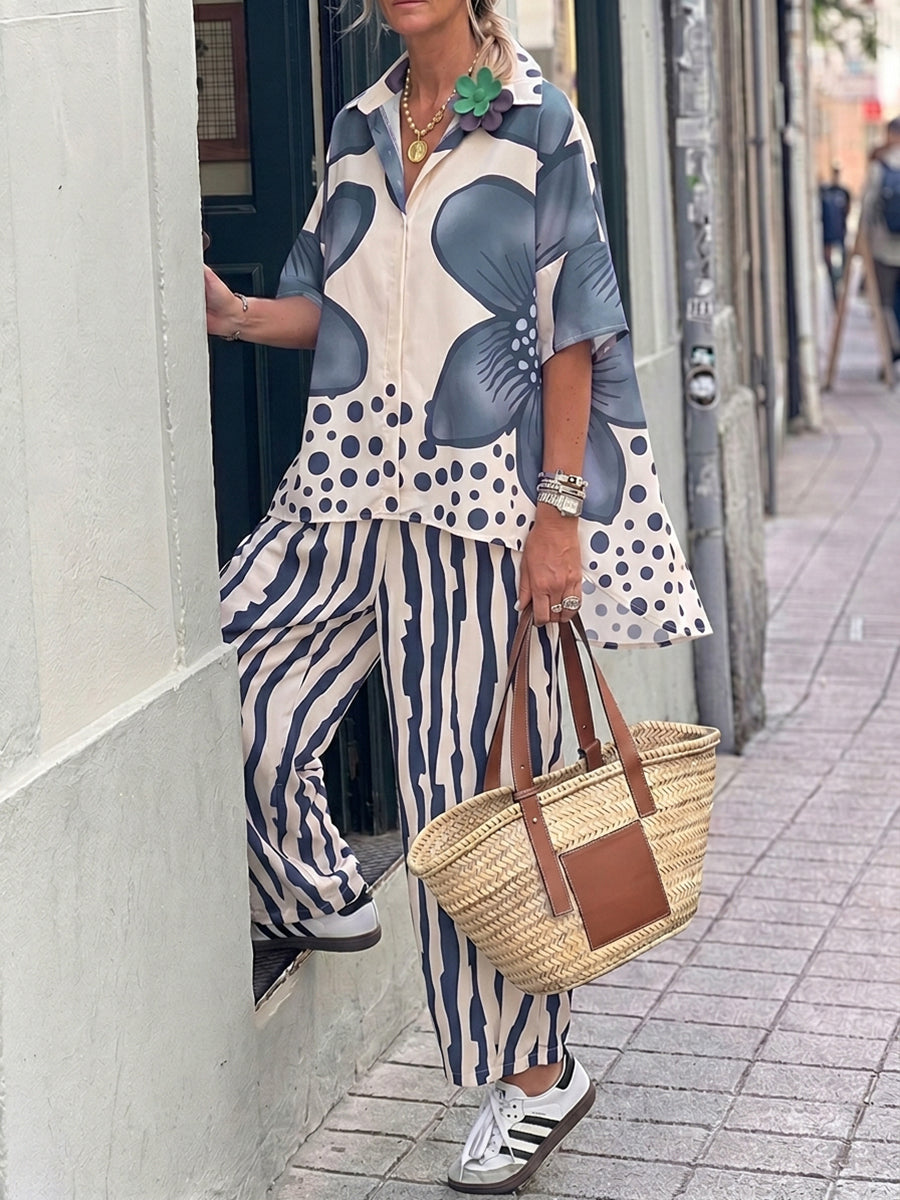 Isabella | Floral Polka-Dot Blouse with High-Waisted Trousers - Lumina 3