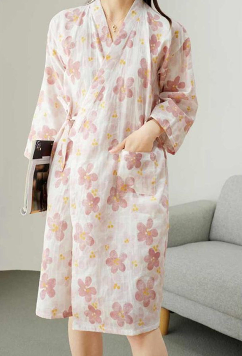 Isabella | Floral Print Wrap Kimono Robe with Side Tie - Lumina 0