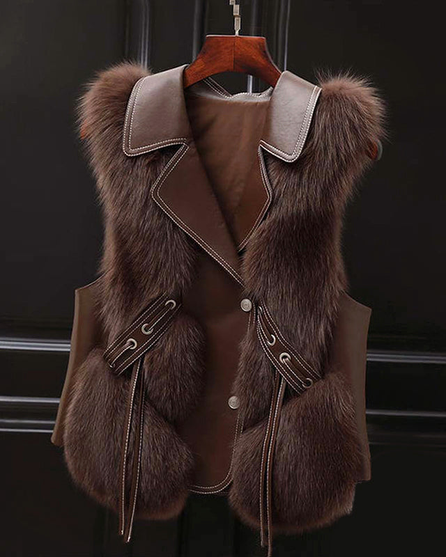 Lumina Wear Isabella fluffy lapel collar waist tie vest with faux fur trim, stylish and cozy winter outerwear.