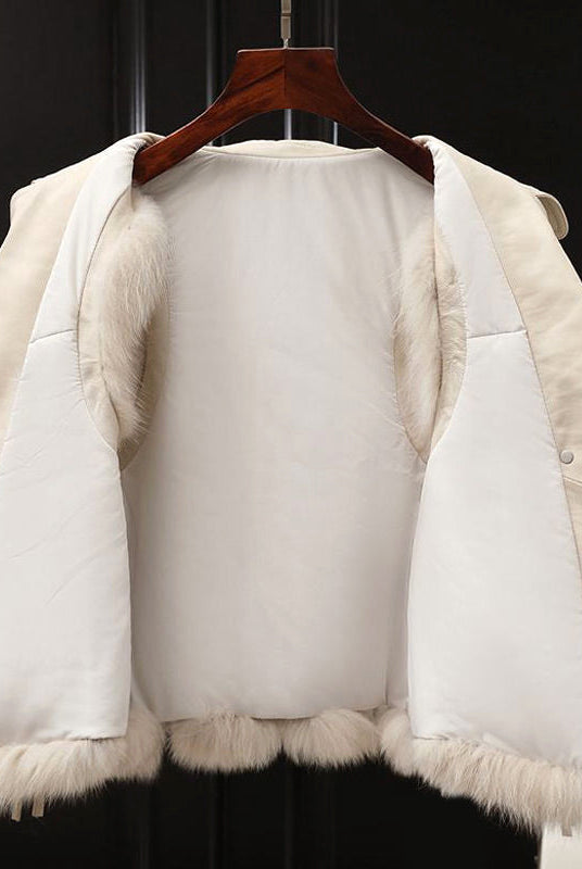 Lumina Wear Isabella fluffy lapel collar waist tie vest with faux fur trim, showcasing a stylish and cozy sleeveless outerwear piece.