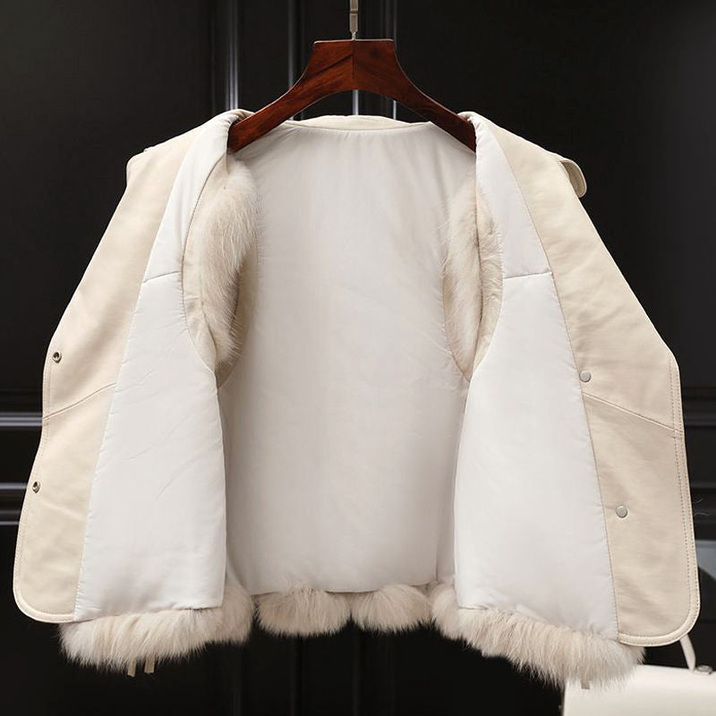 Lumina Wear Isabella fluffy lapel collar waist tie vest with faux fur trim, showcasing a stylish and cozy sleeveless outerwear piece.