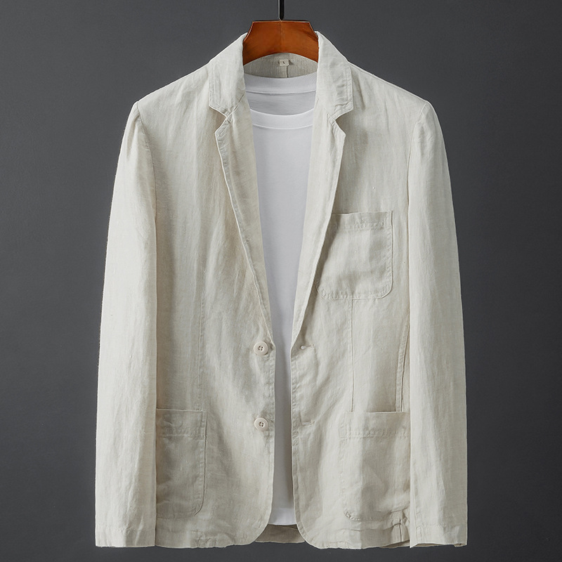Lightweight women's casual blazer with patch pockets from Lumina Wear, featuring a tailored fit and classic style.