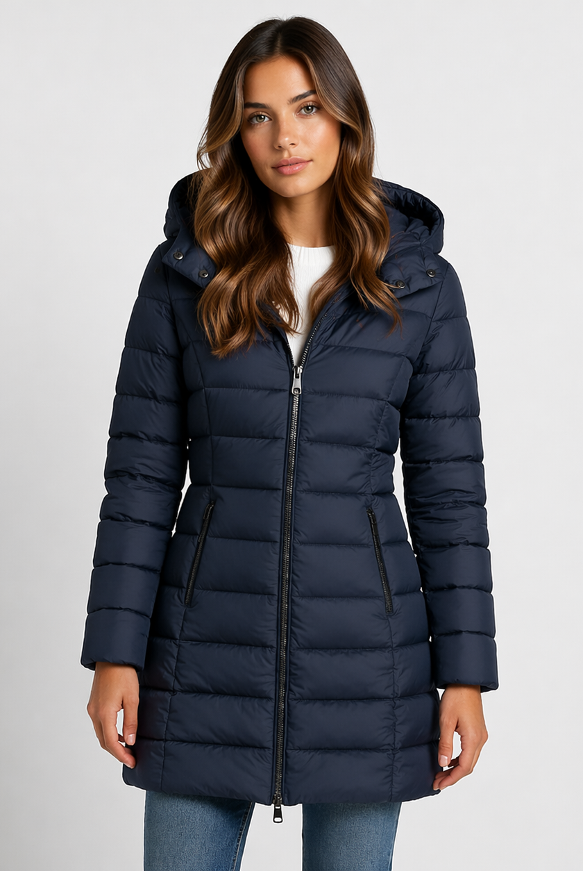 Lightweight quilted hooded puffer jacket with fitted silhouette from Lumina Wear, in a stylish and cozy design.