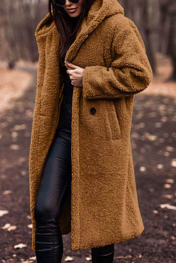 Lumina Wear Isabella oversized plush teddy fleece winter coat with notched lapel, cozy and stylish for women's cold-weather wear.