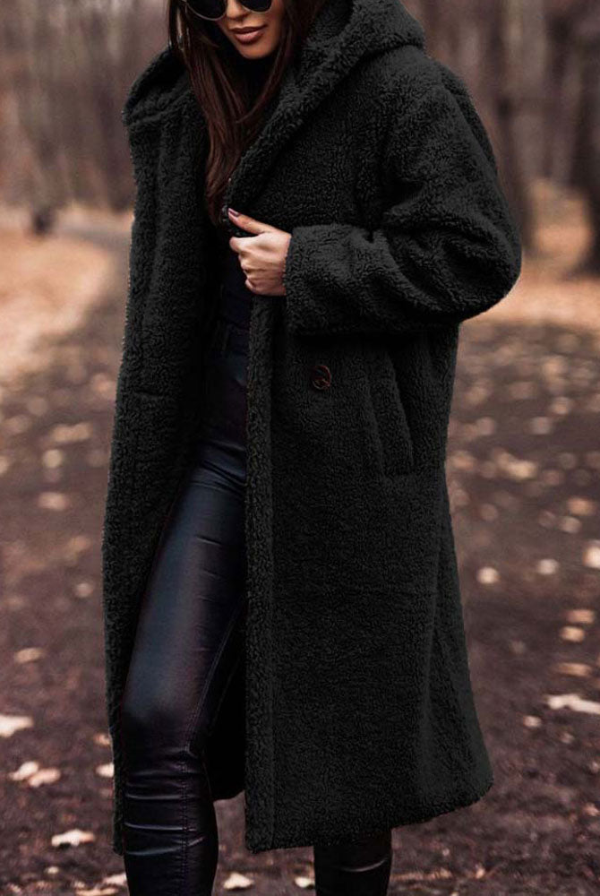 Lumina Wear Isabella oversized plush teddy fleece winter coat with notched lapel, cozy and stylish women's outerwear.