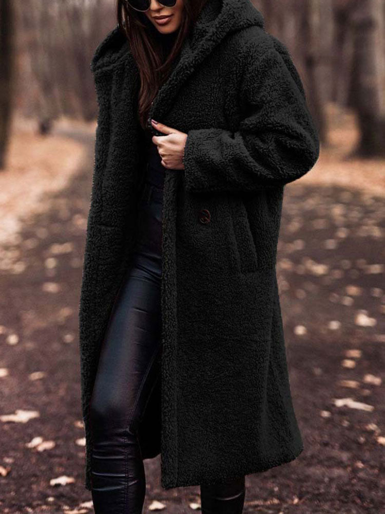 Lumina Wear Isabella oversized plush teddy fleece winter coat with notched lapel, cozy and stylish women's outerwear.