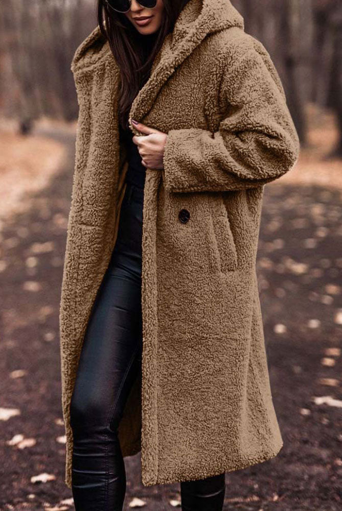 Lumina Wear Isabella oversized plush teddy fleece winter coat with notched lapel, cozy and stylish for women's outerwear.