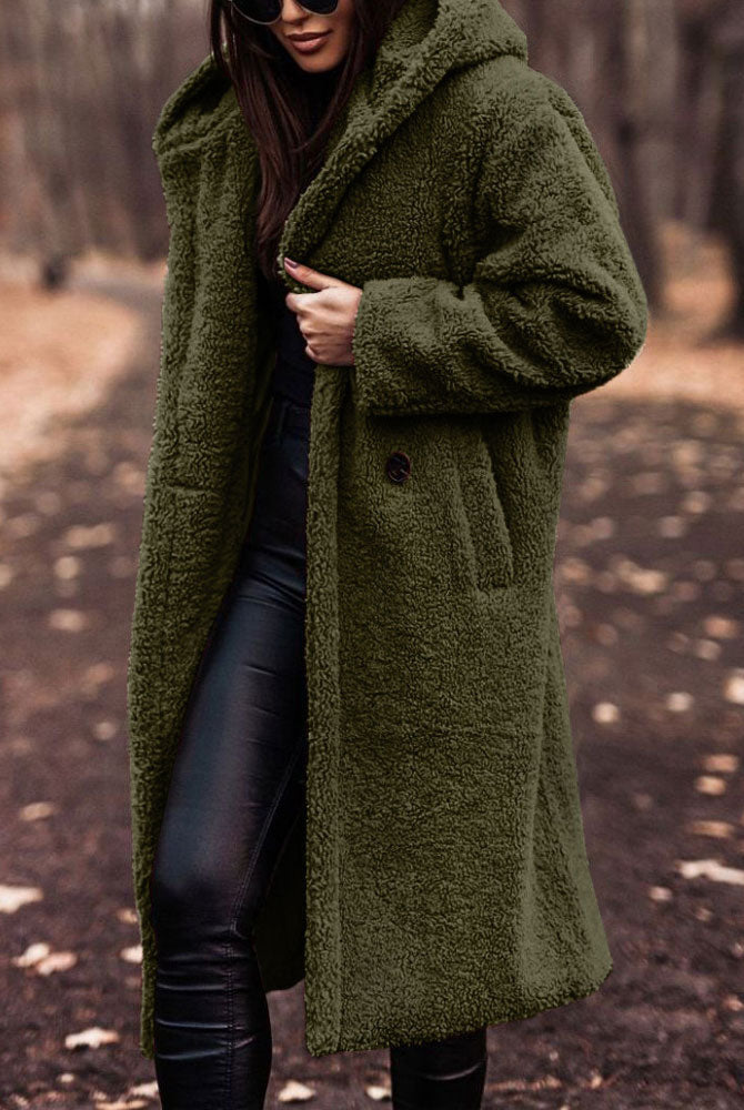 Lumina Wear Isabella oversized plush teddy fleece winter coat with notched lapel, cozy and stylish for women.