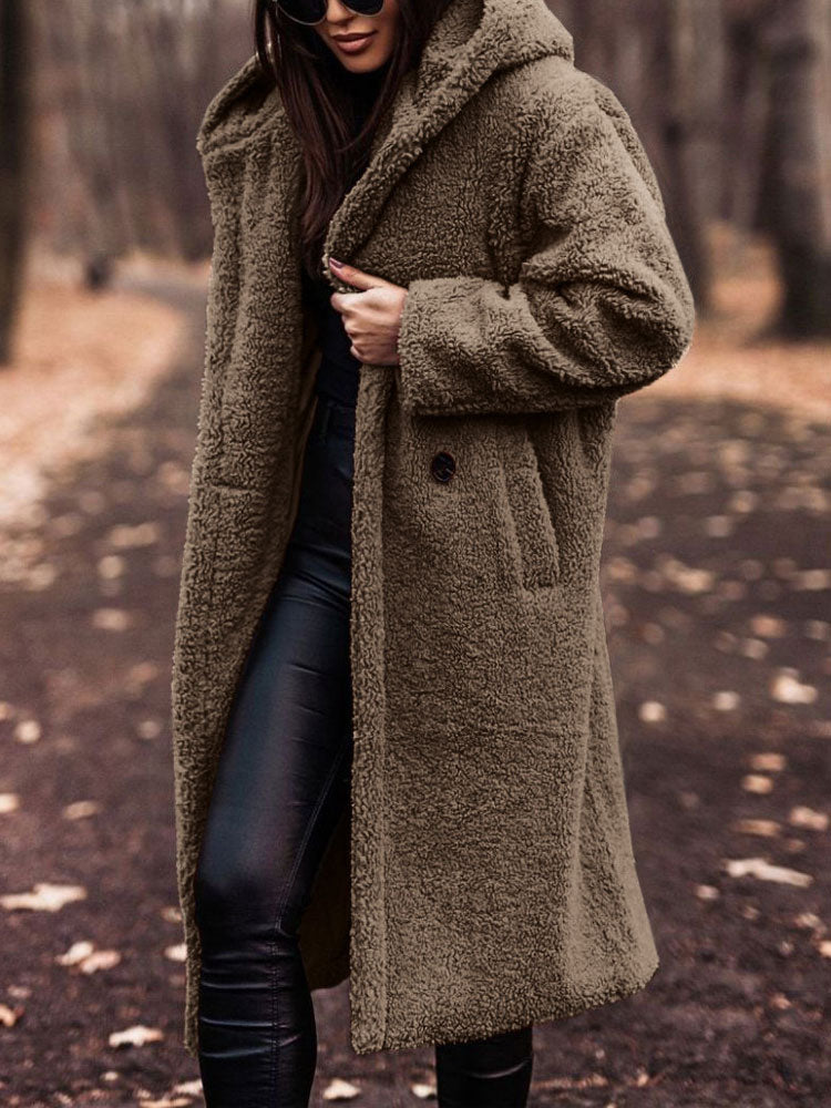 Lumina Wear Isabella oversized plush teddy fleece winter coat with notched lapel, shown in a cozy, stylish women's jacket.