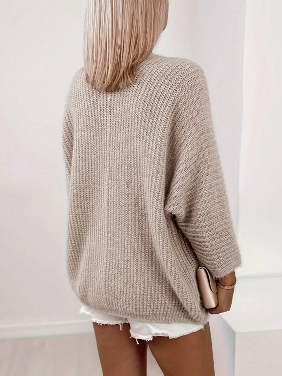 Lumina Wear Isabella oversized rib-knit long cardigan with batwing sleeves, cozy women's sweater in soft knit fabric.