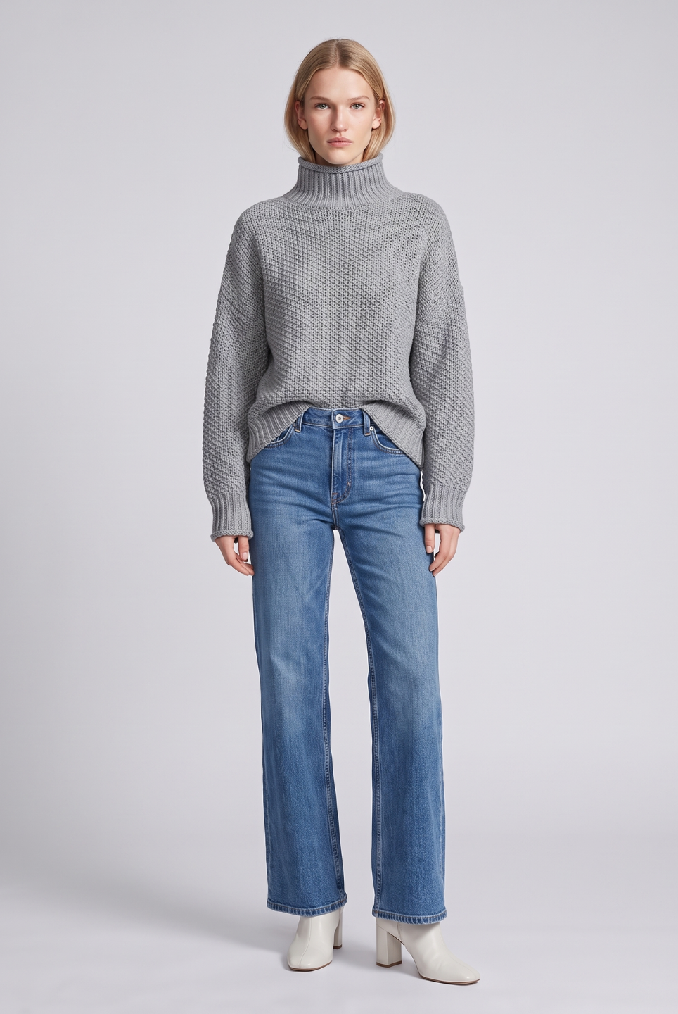 Lumina Wear Isabella oversized textured waffle-knit turtleneck sweater in neutral tones with a cozy, relaxed fit.