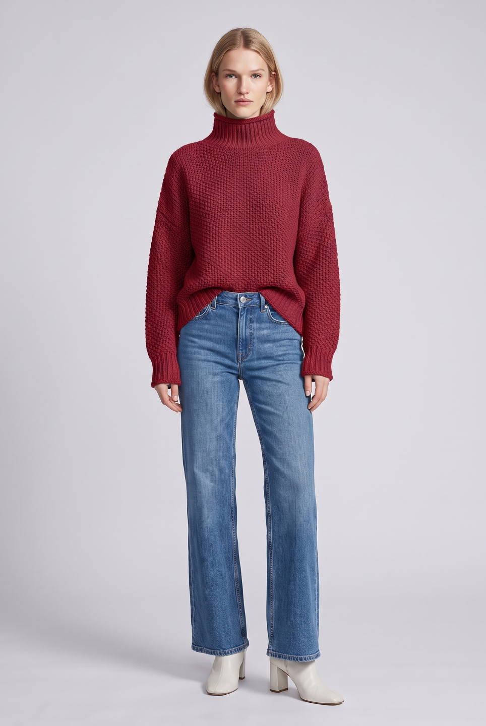 Lumina Wear Isabella oversized waffle-knit sweater with textured pattern and turtleneck, in cozy, relaxed fit.