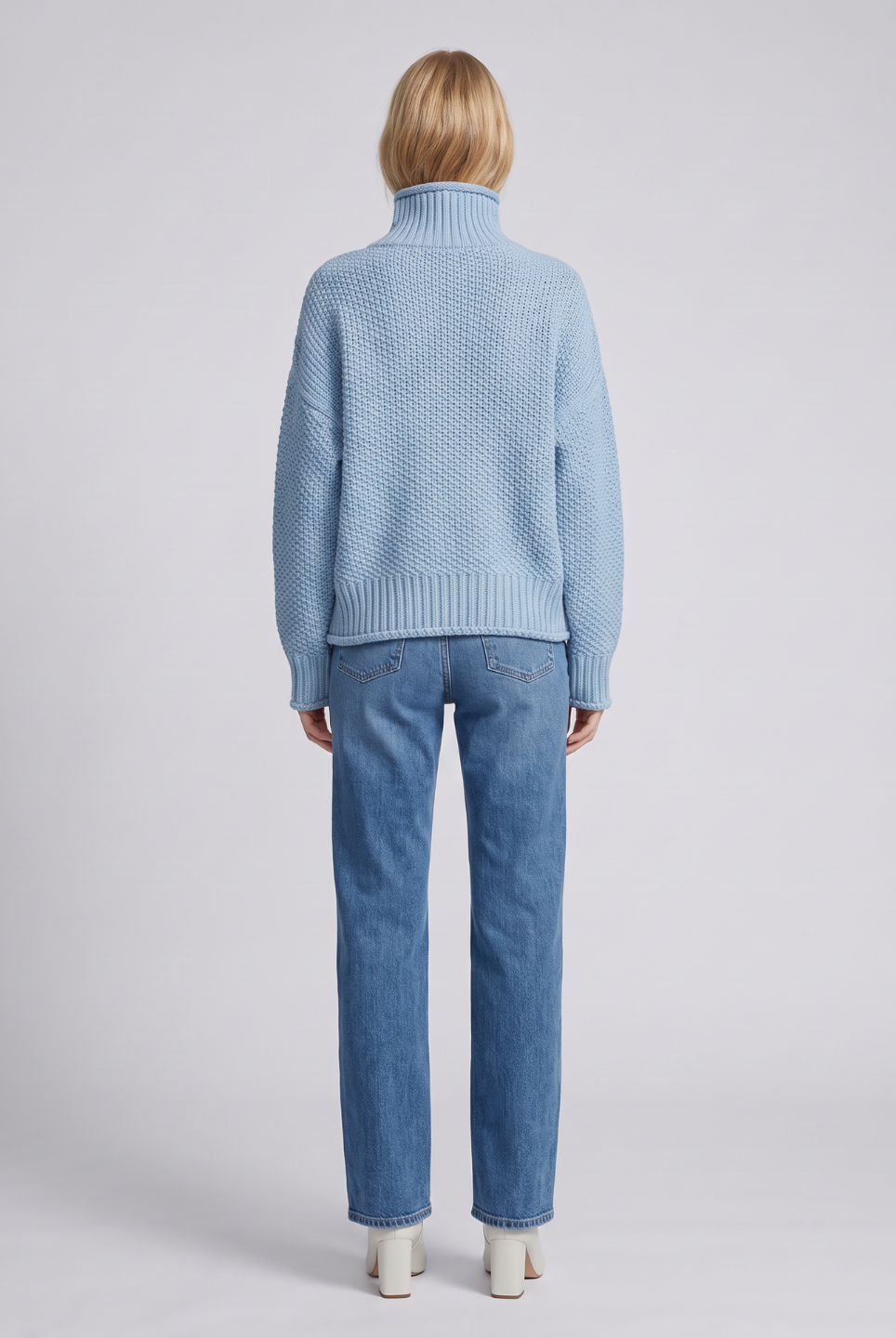 Isabella oversized textured waffle-knit sweater with turtleneck by Lumina Wear, showcasing a cozy, chunky knit design in natural light.