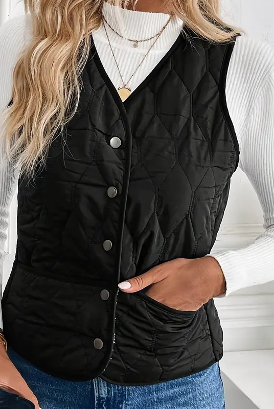 Lumina Wear Isabella quilted snap-front vest with sherpa lining, showcasing the cozy, stylish outerwear design.