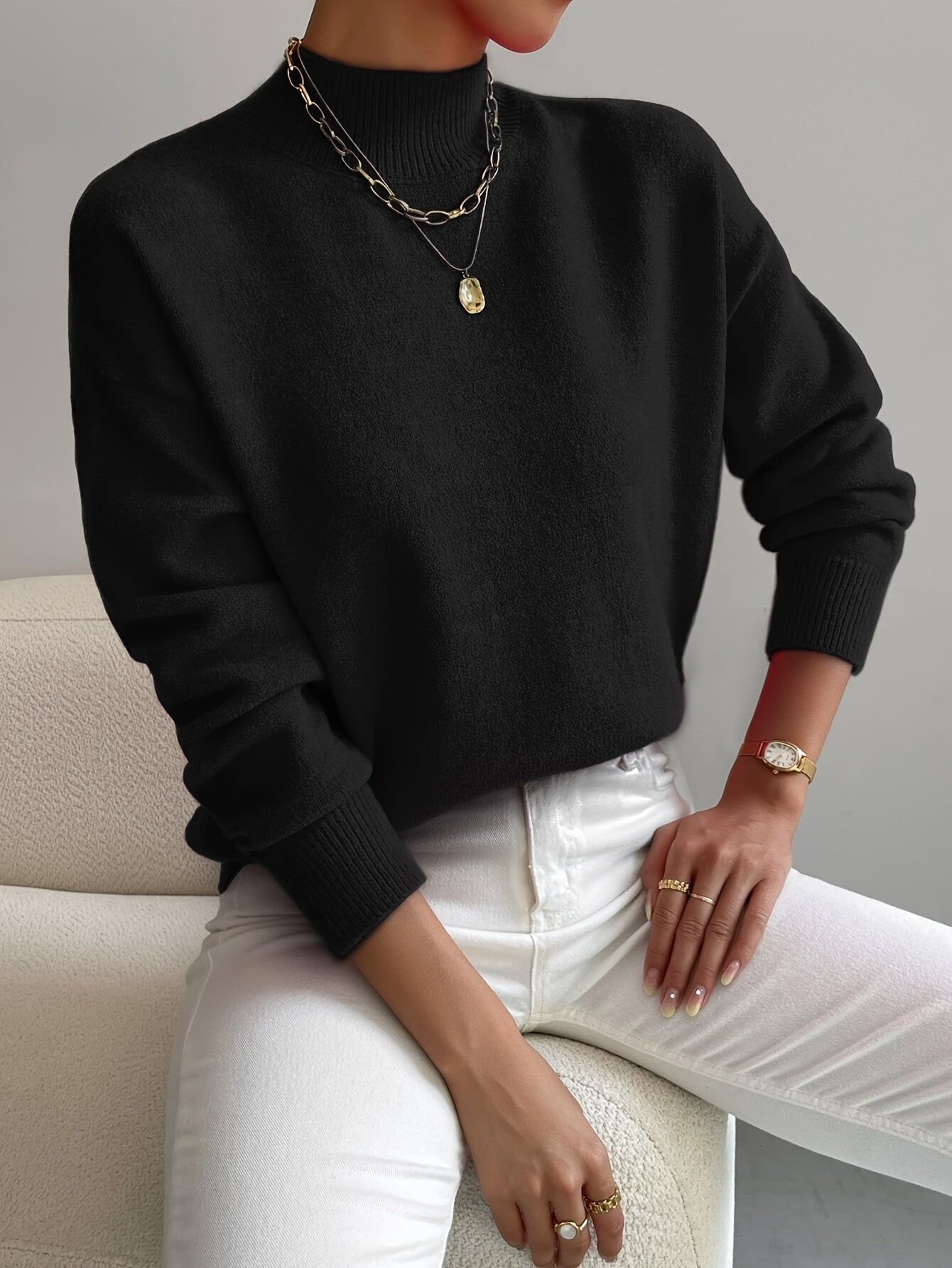 Lumina Wear women's Isabella relaxed fit soft knit sweater with mock turtleneck, cozy and stylish for casual wear.