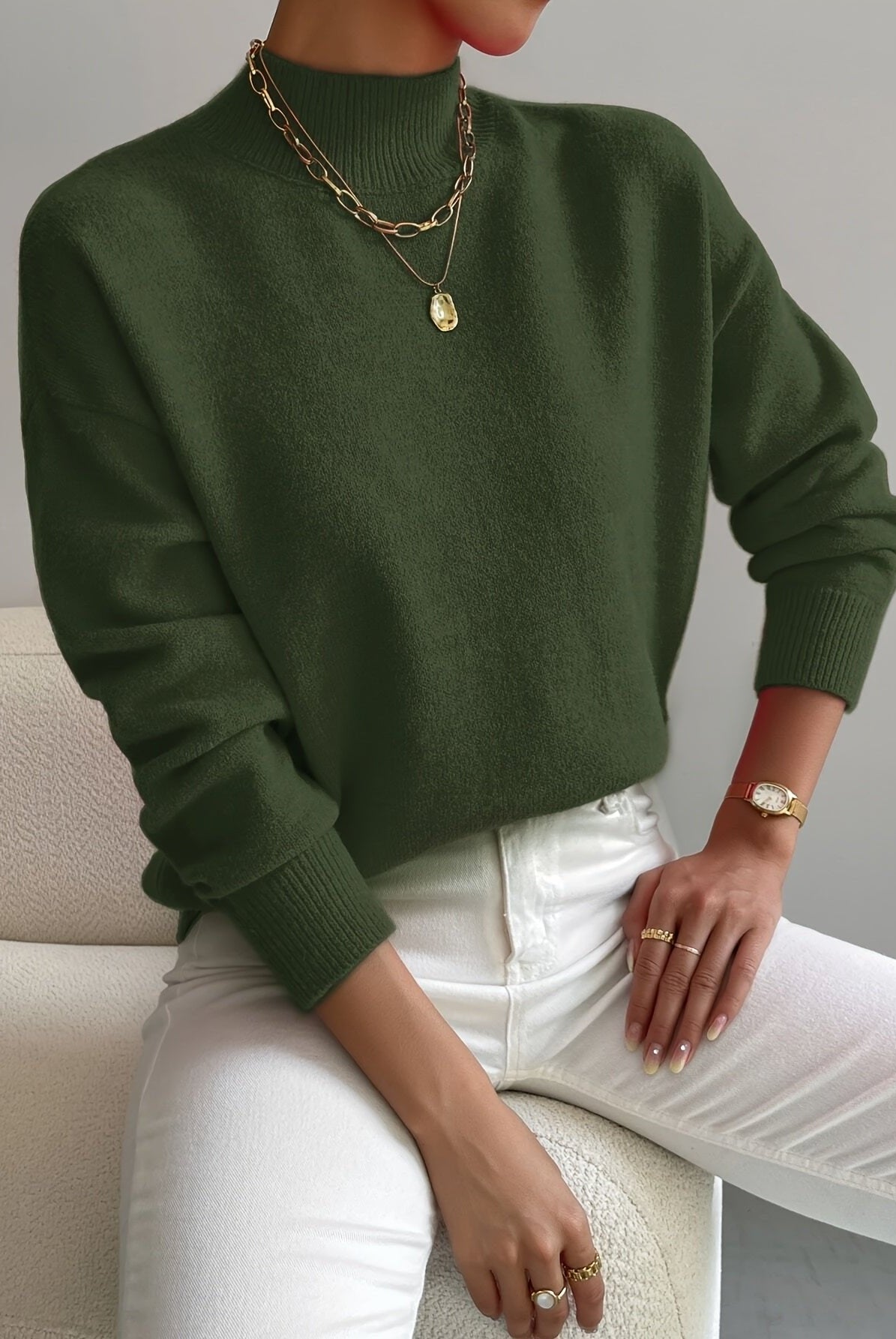 Lumina Wear Isabella relaxed fit soft knit sweater with mock turtleneck, cozy and stylish for casual wear.