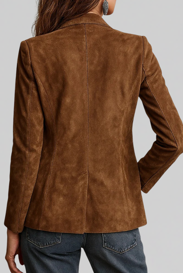 Lumina Wear Isabella relaxed fit blazer with soft suede-touch fabric and notched lapels, stylish and versatile for casual or professional wear.