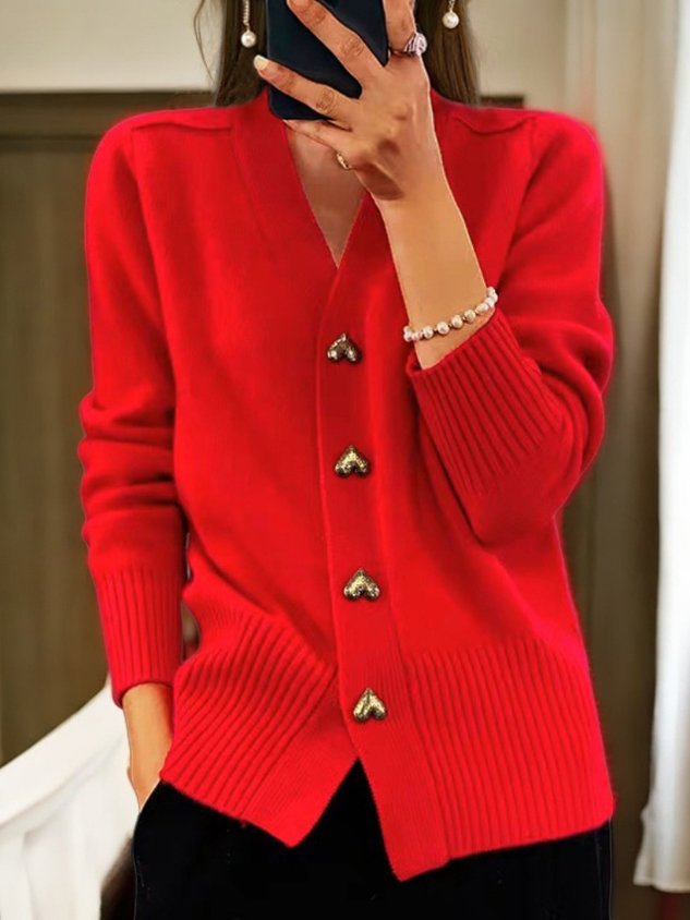 White longline cardigan sweater for women with heart-shaped buttons from Lumina Wear, casual relaxed style.