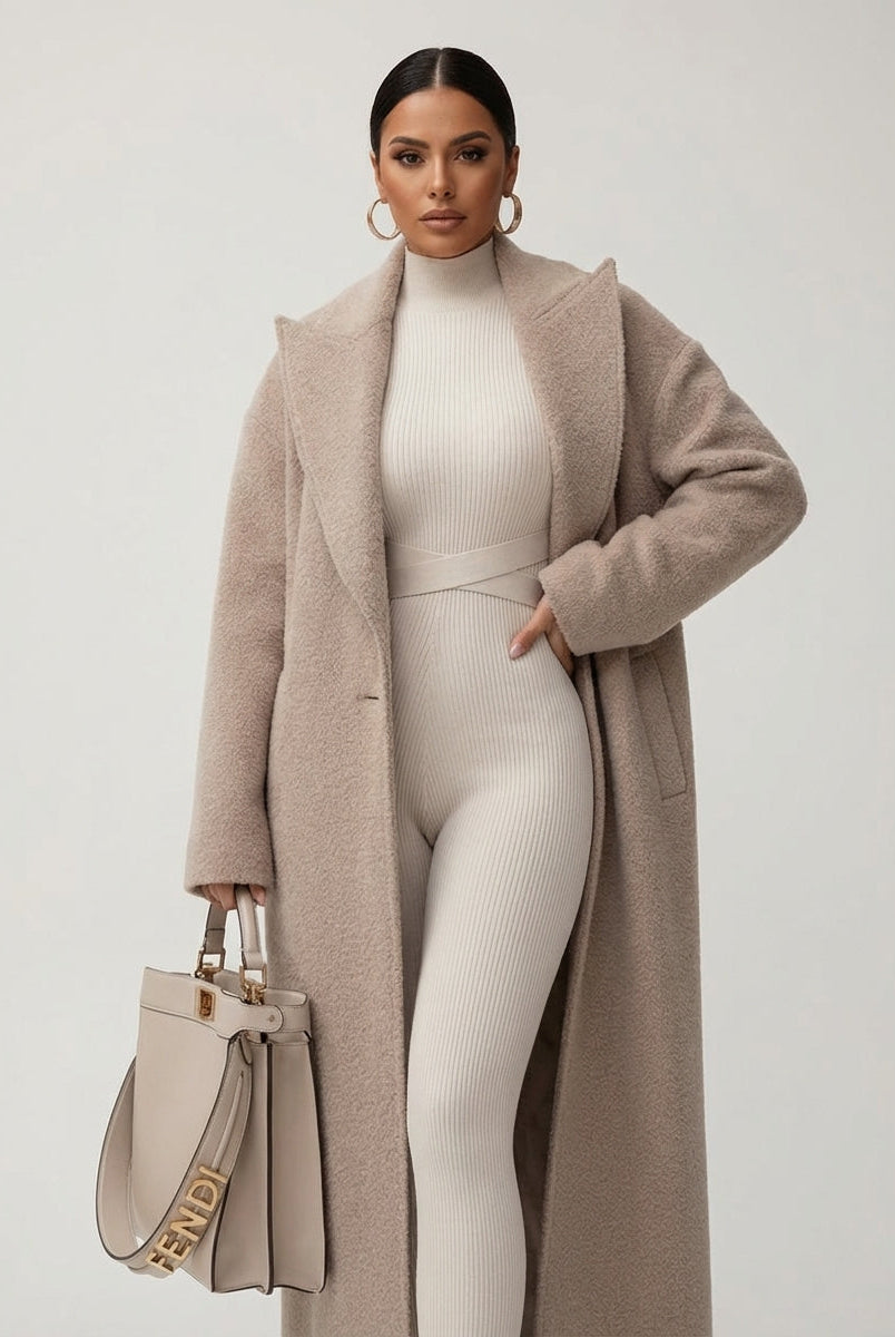Relaxed oversized wool-blend overcoat with shawl collar by Lumina Wear, shown in a neutral color on a model.