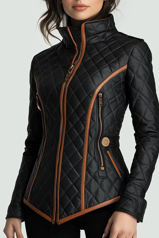 Isabella Lumina Wear slim-fit quilted jacket with contrast edging, featuring a stylish collar and sleek design.