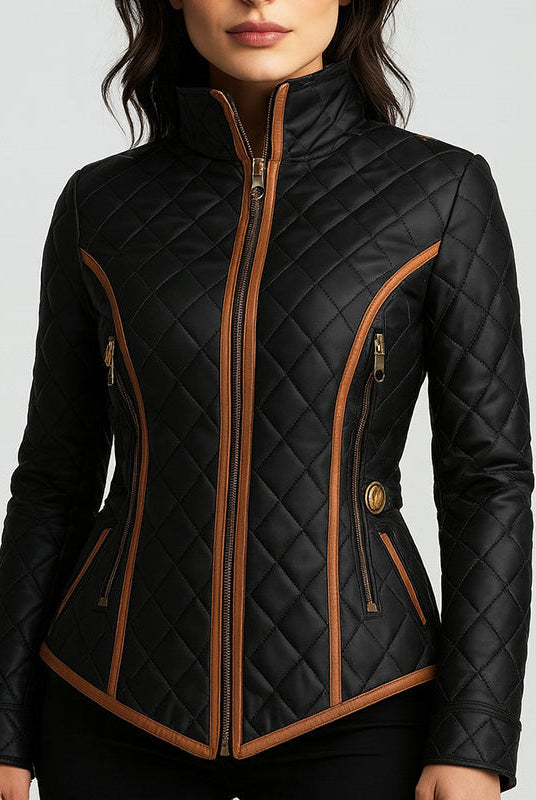 Isabella Lumina Wear slim-fit quilted jacket with contrast edging, showcasing its stylish design and tailored fit.