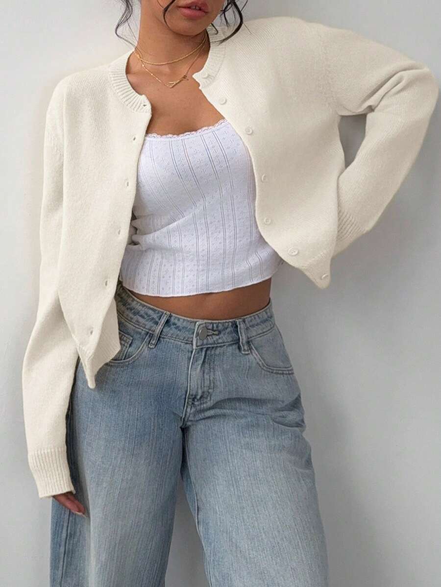 Lumina Wear Isabella soft knit cropped cardigan for women with relaxed fit and ribbed trim, shown in a cozy, stylish design.