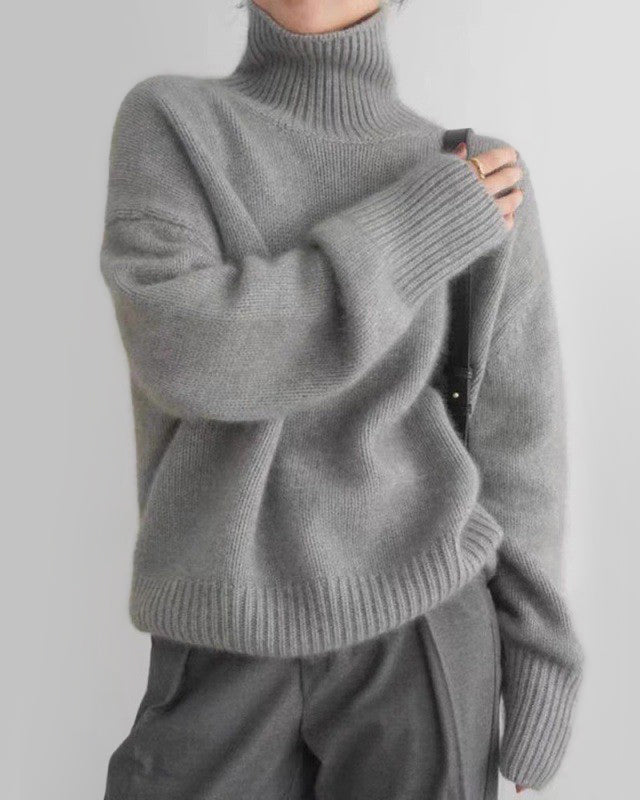 Lumina Wear Isabella soft relaxed knit turtleneck sweater with cozy fit, featuring a comfortable and stylish design.