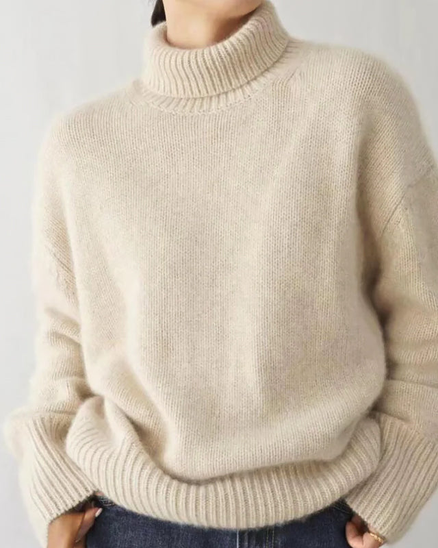 Lumina Wear Isabella soft knit turtleneck sweater with relaxed fit, cozy and stylish for casual wear.