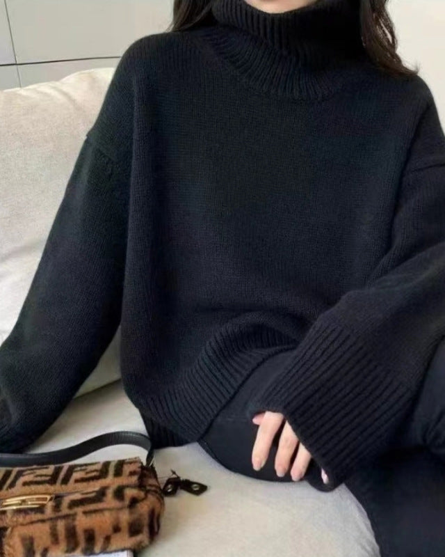 Isabella Lumina Wear soft relaxed knit turtleneck sweater with cozy fit, shown in a comfortable, casual style.