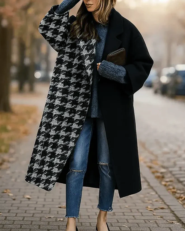Lumina Wear Isabella women's long winter coat with wide collar and sleek button front, stylish and warm for cold weather.