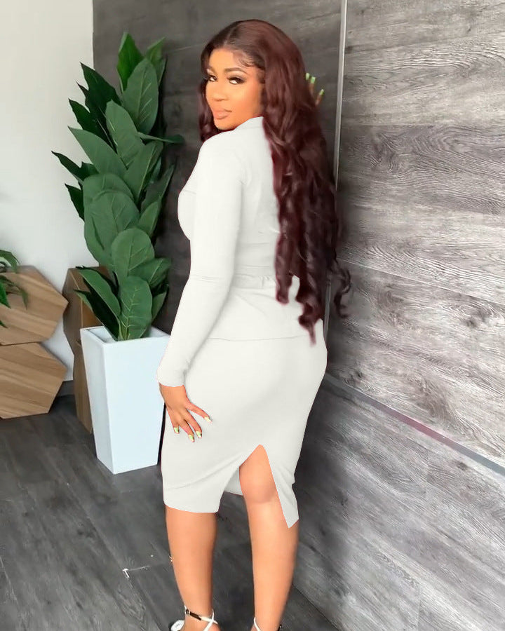 Isabella Lumina Wear tailored blazer and pencil skirt set with fitted waist, stylish office suit for professional look.