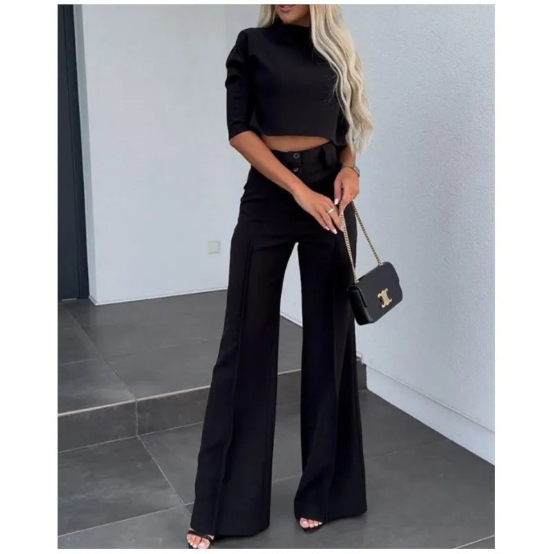 Isabella | Tailored Crop Top & High-Rise Wide-Leg Trousers Set - Lumina 2