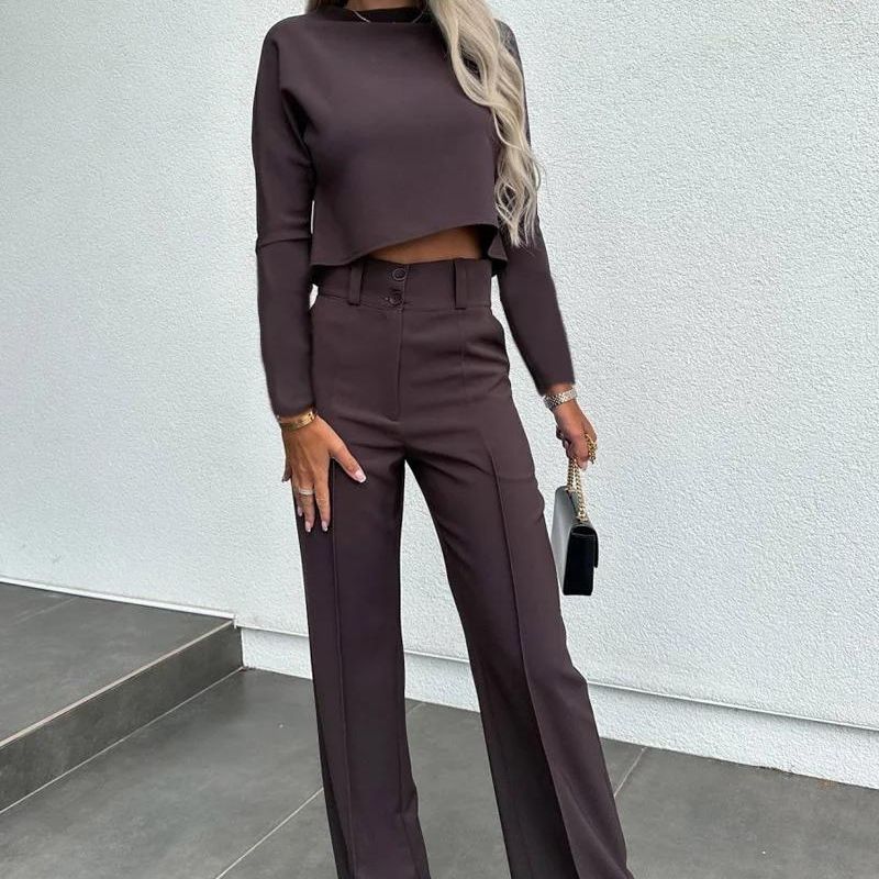 Isabella | Tailored Crop Top & High-Rise Wide-Leg Trousers Set - Lumina 5