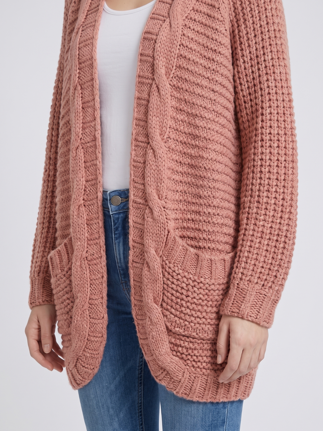 Light gray textured oversized women's cardigan with batwing sleeves by Lumina Wear, displayed on a hanger.