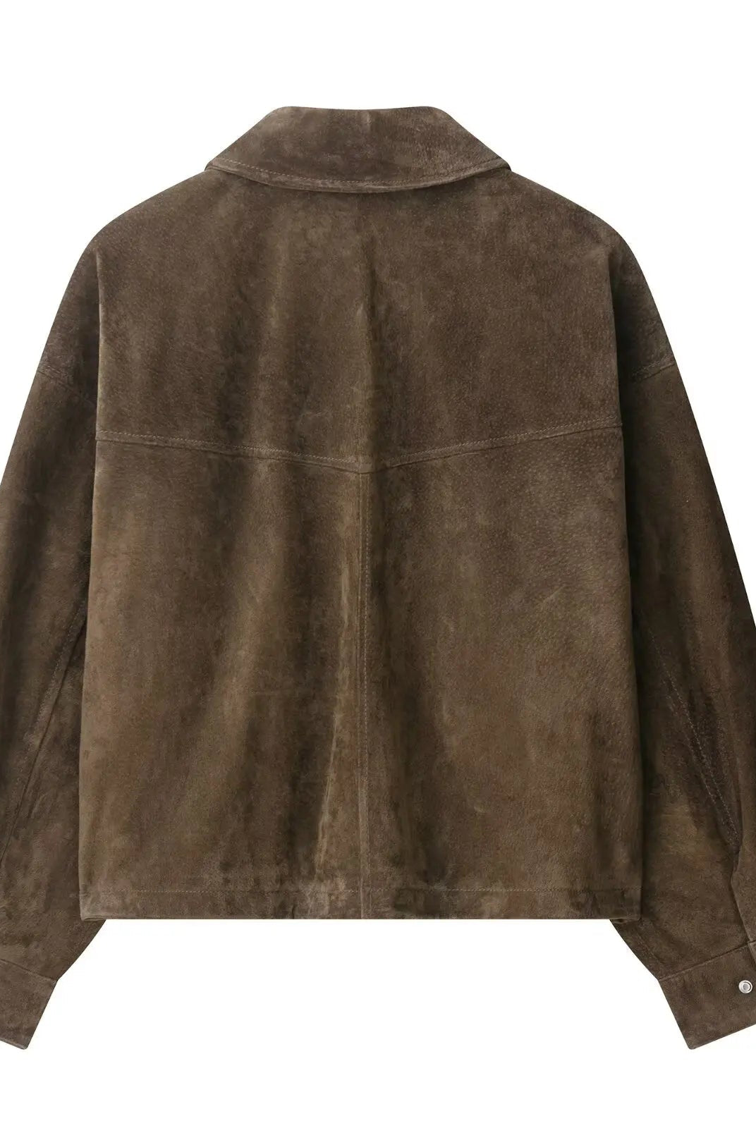 Delphine textured utility jacket by Lumina Wear featuring snap-button details and a turn-down collar, shown on a model.