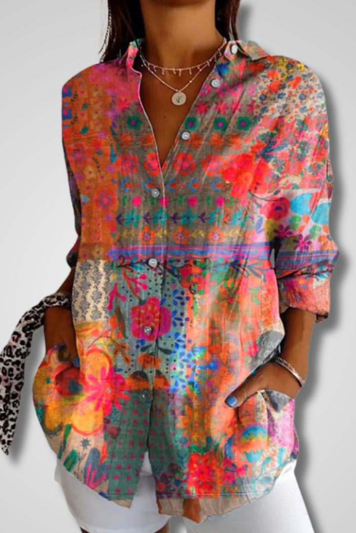 Light blue vintage-inspired women's shirt by Lumina Wear, relaxed fit with effortless charm, casual and stylish for everyday wear.