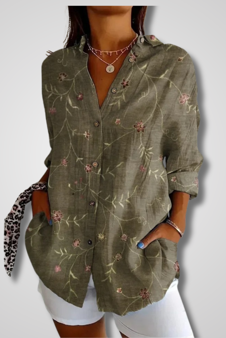 Light blue vintage-inspired relaxed women's shirt from Lumina Wear, featuring a comfortable fit and effortless charm.
