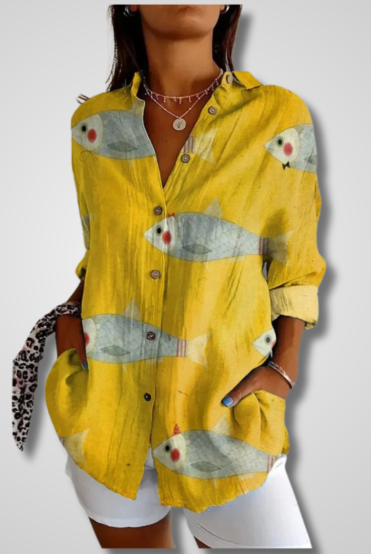 Light blue vintage-inspired relaxed women's shirt by Lumina Wear featuring soft fabric and effortless charm.
